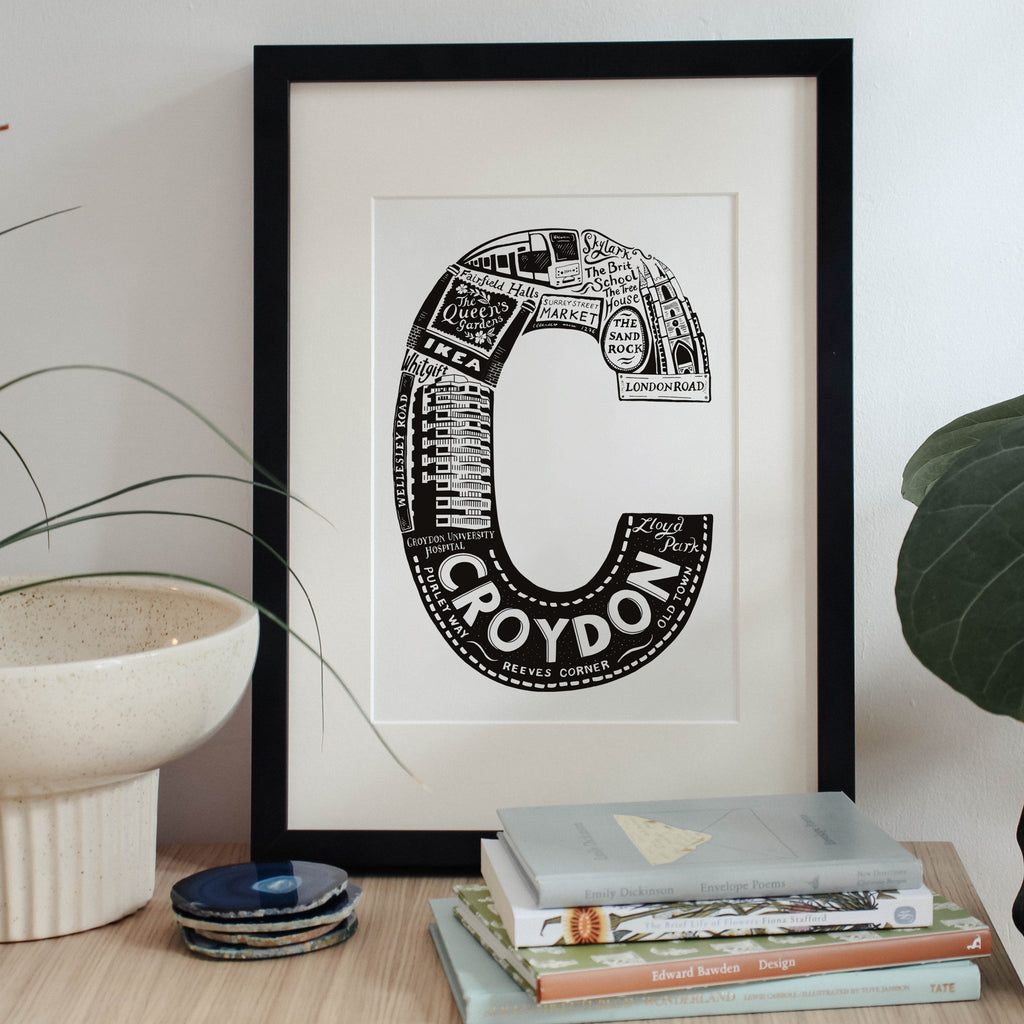 Croydon framed black and white letter C artwork