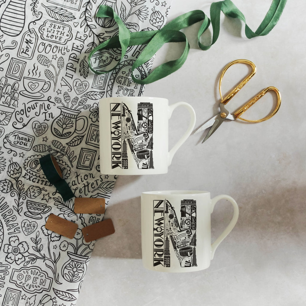 Special Offer - Bone China Mug Set - Lucy Loves This-Location Letter Mugs And Coasters