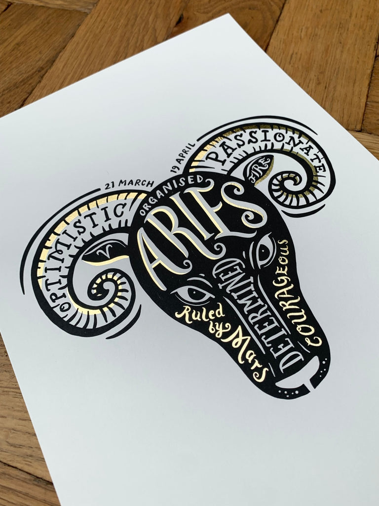 Aries Zodiac Gold Foil Print - Lucy Loves This-