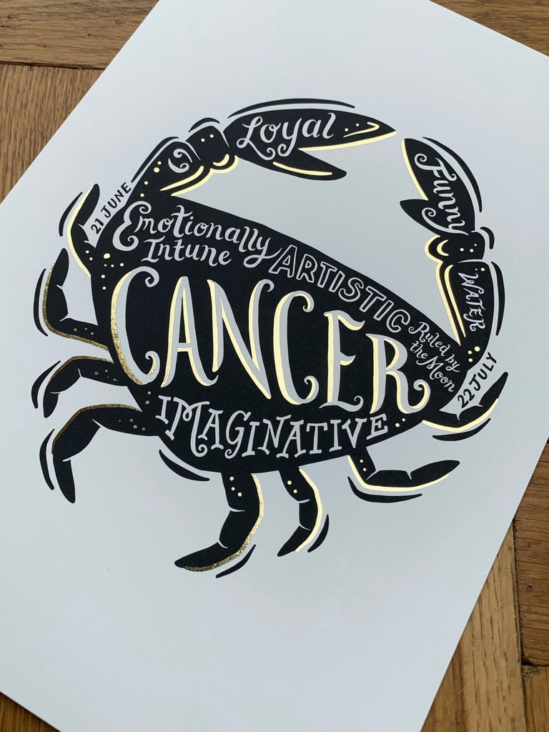 Cancer Zodiac Gold Foil Print - Lucy Loves This-