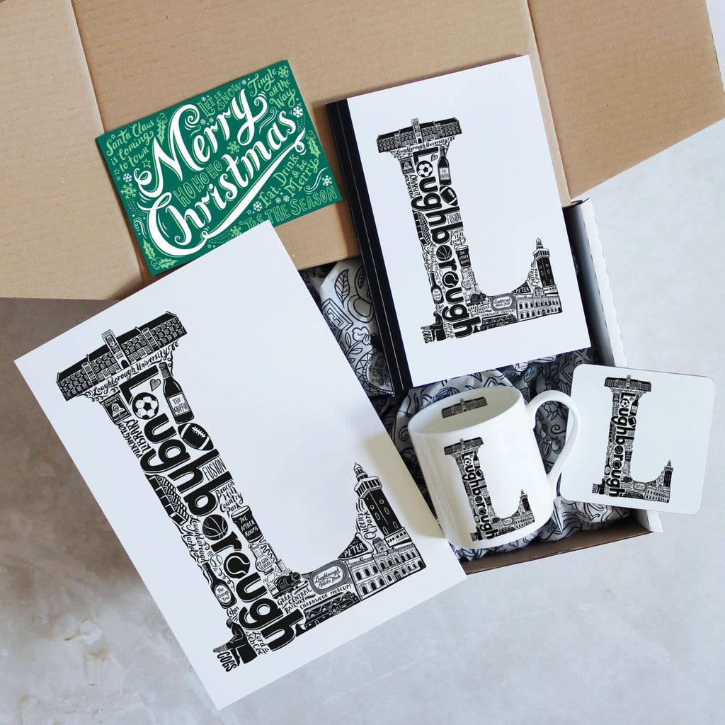 Christmas Gift Box - Location Letter print, mug, notebook and coaster - Lucy Loves This-Graduation Gifts