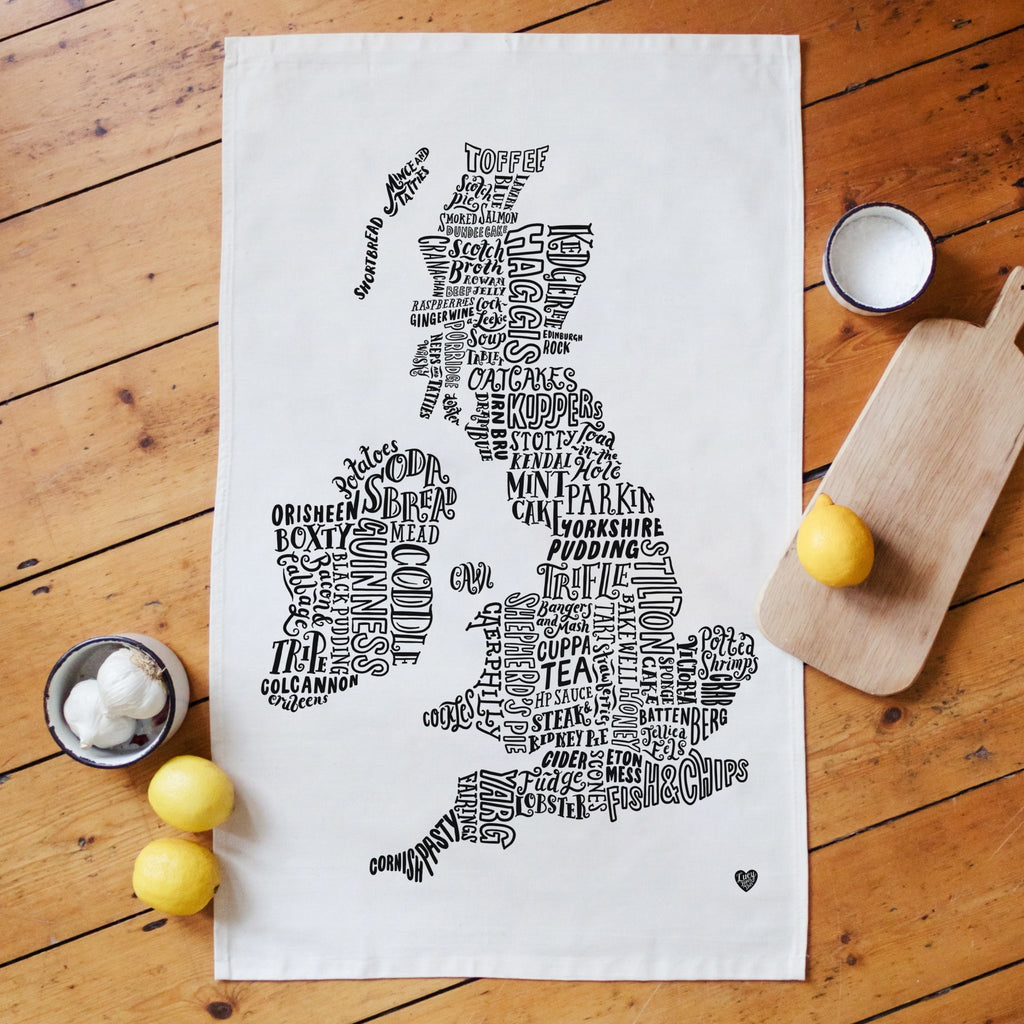 Great Britain and Ireland Food Map Tea Towel - Lucy Loves This-