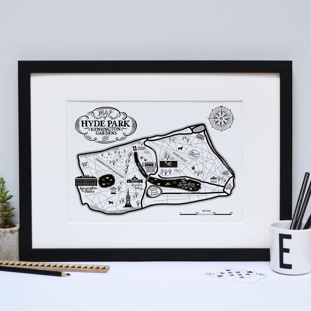 Hyde park and Kensington Gardens Map Print - Lucy Loves This-