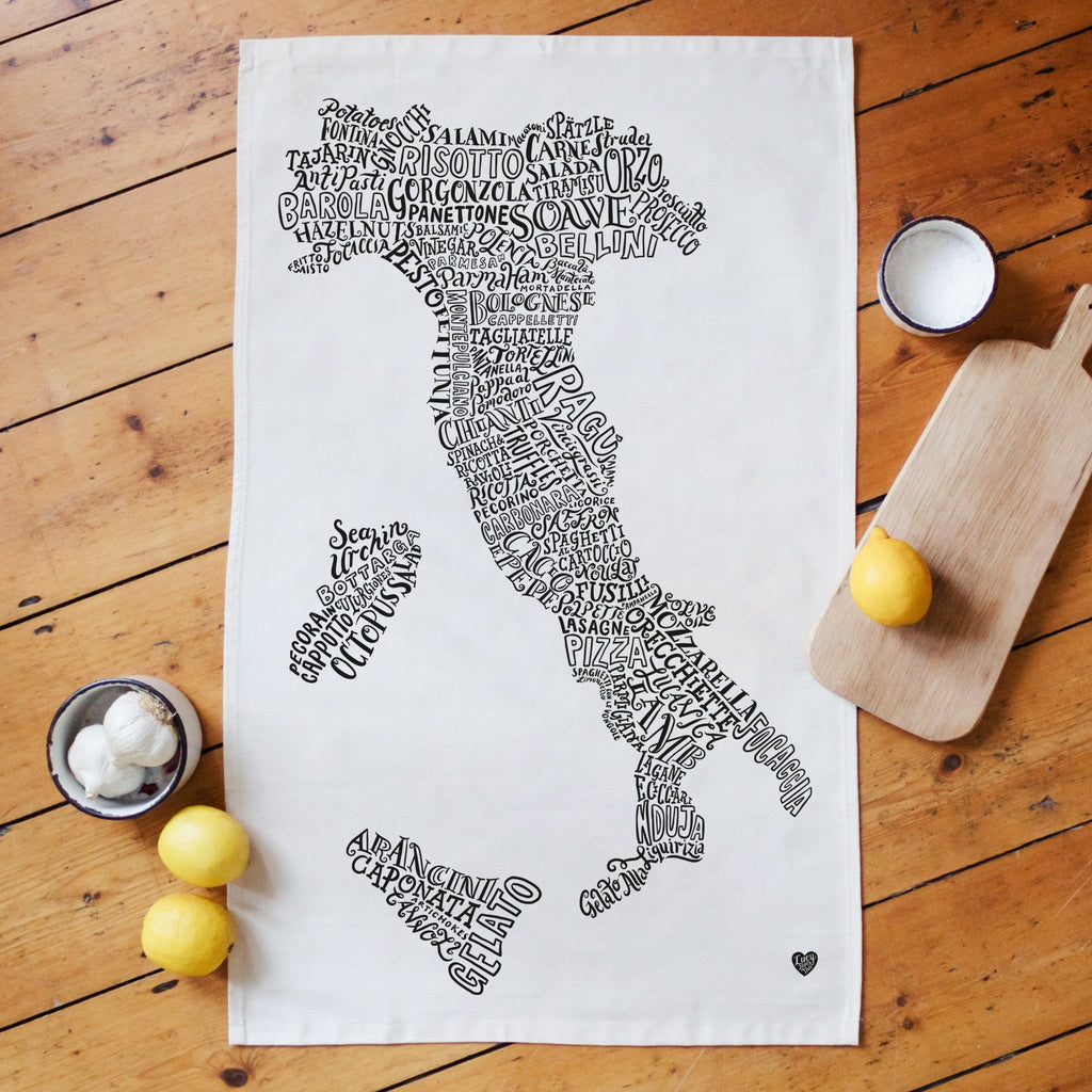 Italian Food and Drink Map Tea Towel - Lucy Loves This-