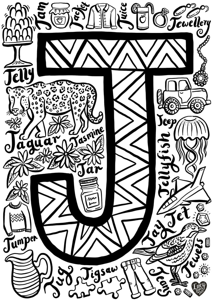 Letter J Colouring Poster - download - Lucy Loves This-
