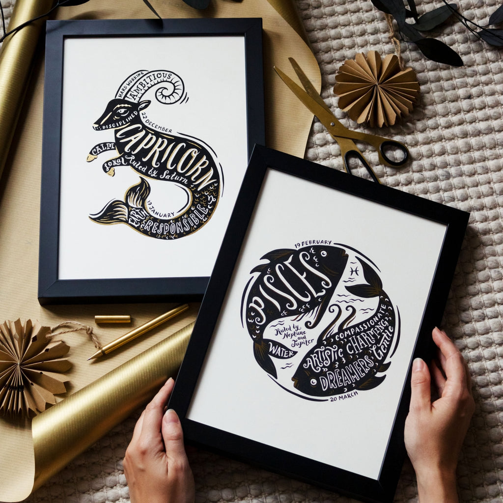 Pisces Zodiac Gold Foil Print - Lucy Loves This-