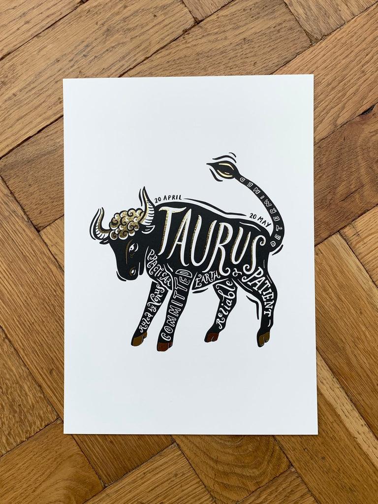 Taurus Zodiac Gold Foil Print - Lucy Loves This-