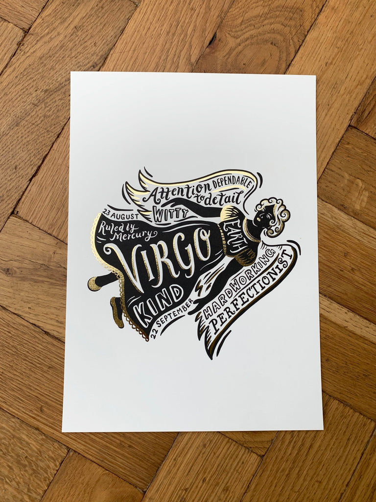 Virgo Zodiac Gold Foil Print - Lucy Loves This-